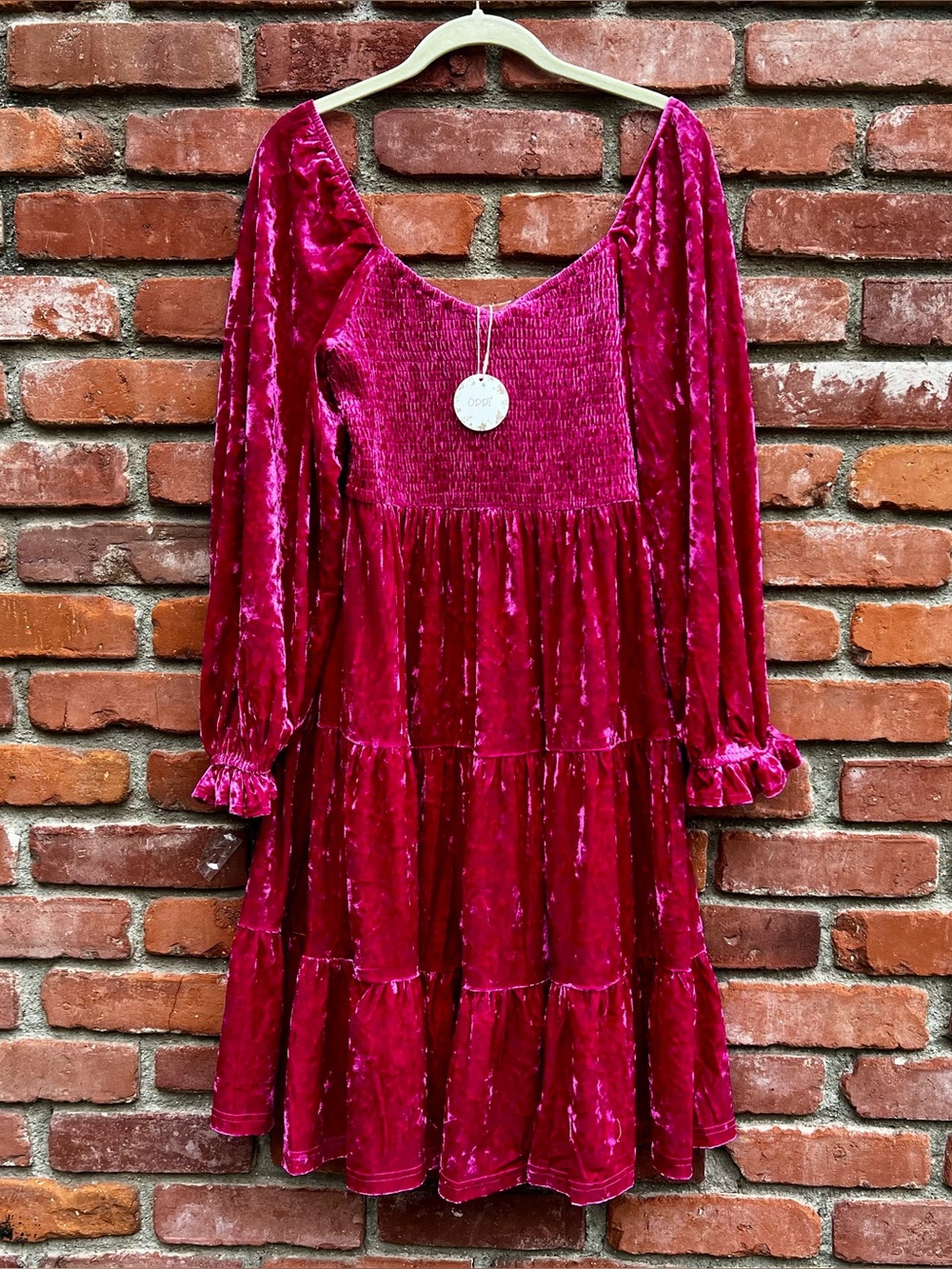 Oddy Pink Velvet Romantic Boho Dress